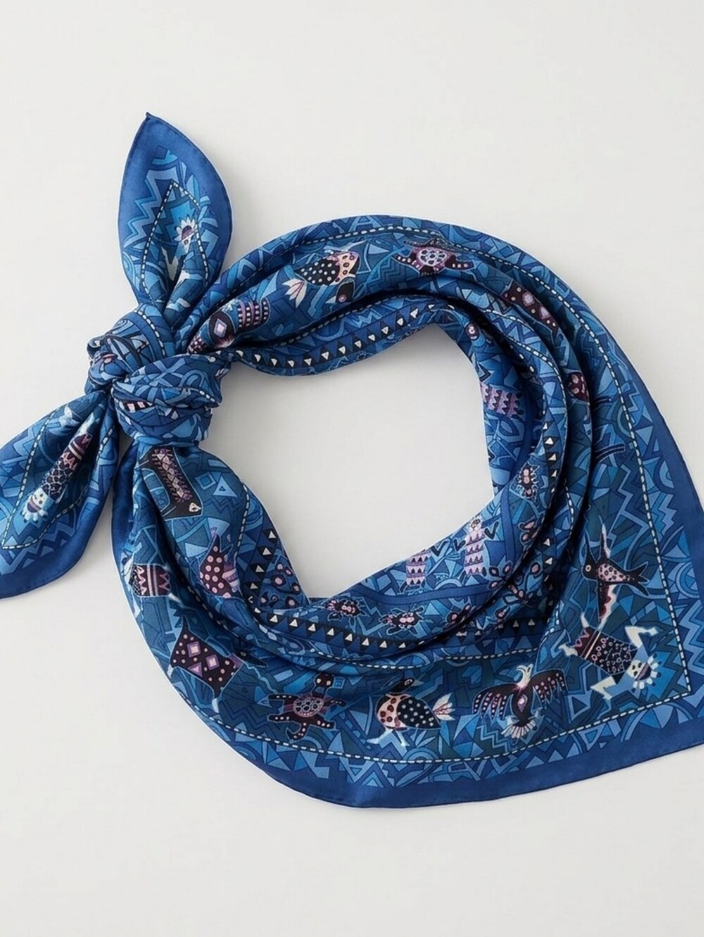 Vintage Jocelyne Mauge Blue & Magenta Scarf With Ethnic Print